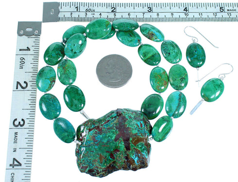 Chrysocolla Sterling Silver Bead Necklace Earrings Set RX114232